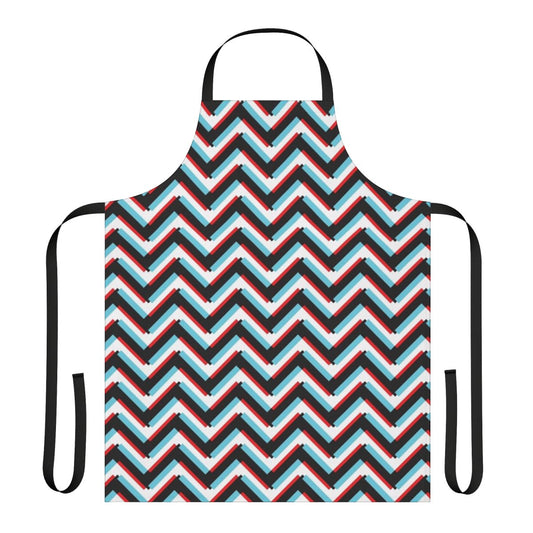 Stereoscopic chevron pattern apron with a surreal, abstract design inspired by the iconic television series Twin Peaks.
