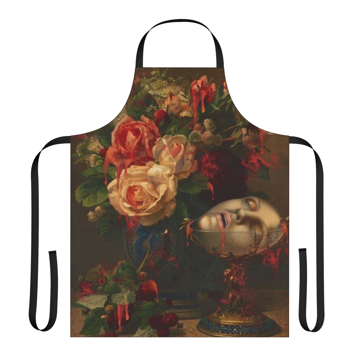 Surreal dark gothic apron with collage-style illustration