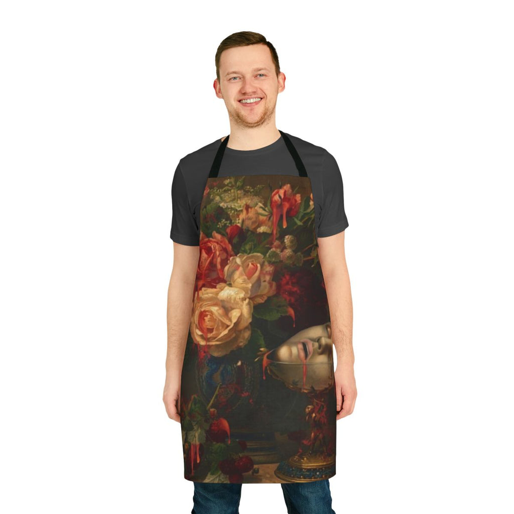 Surreal dark gothic apron with collage-style illustration