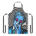 Surreal apron inspired by the classic Stanley Kubrick film "Dr. Strangelove", featuring hypnotic graphics and references to the nuclear bomb and Peter Sellers' character.