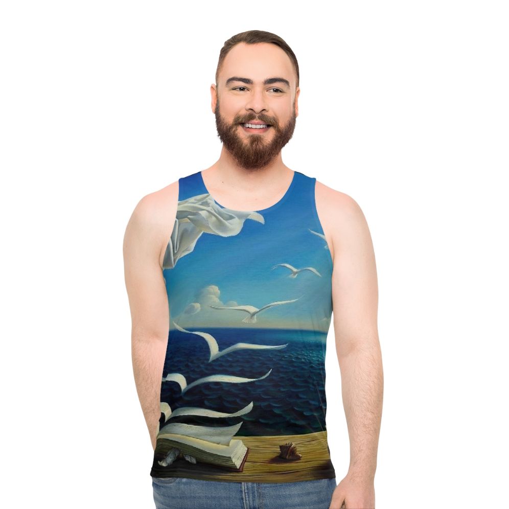 Surreal fantasy bird art vintage inspired unisex tank top