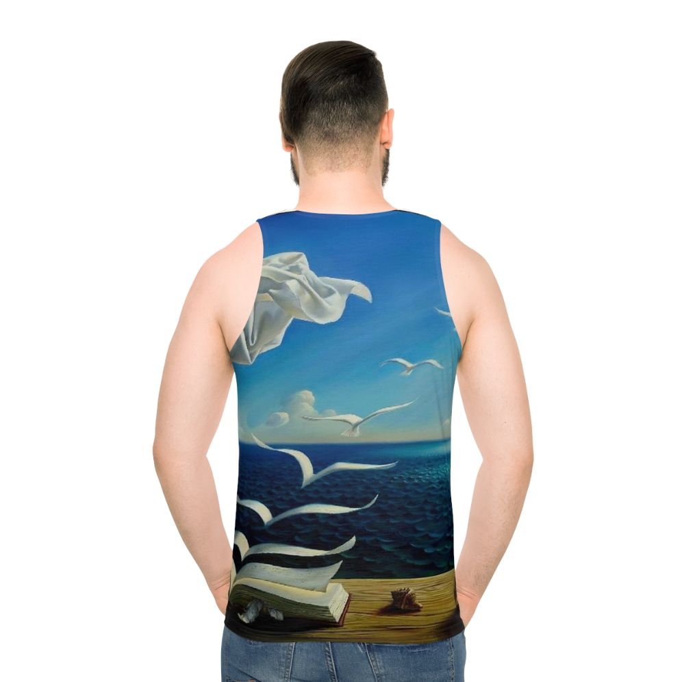 Surreal fantasy bird art vintage inspired unisex tank top