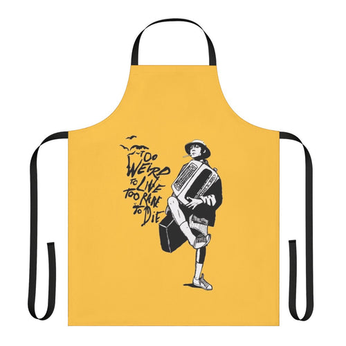 "Surreal 'Fear and Loathing in Las Vegas' inspired apron with psychedelic visuals and references to the cult classic film"
