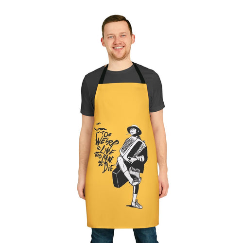 "Surreal 'Fear and Loathing in Las Vegas' inspired apron with psychedelic visuals and references to the cult classic film"