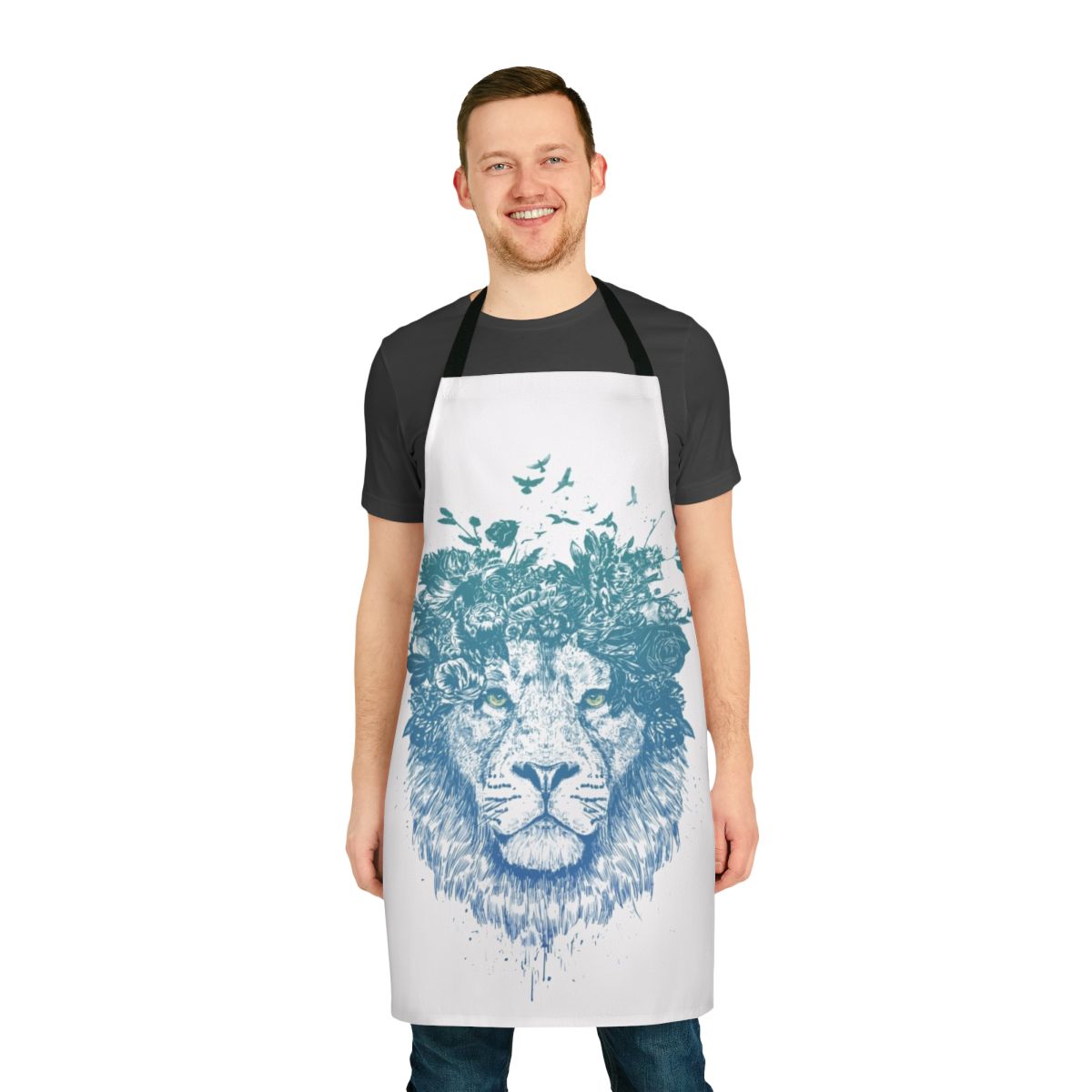 Floral lion apron with a surreal, nature-inspired design by Balazs Solti