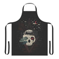 Surreal apron featuring a skull, geometric patterns, and nature elements