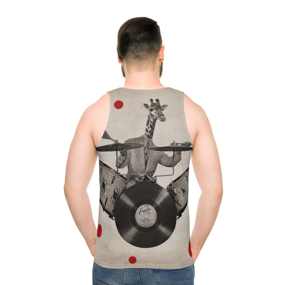 Surreal giraffe drummer anthropomorphic unisex tank top