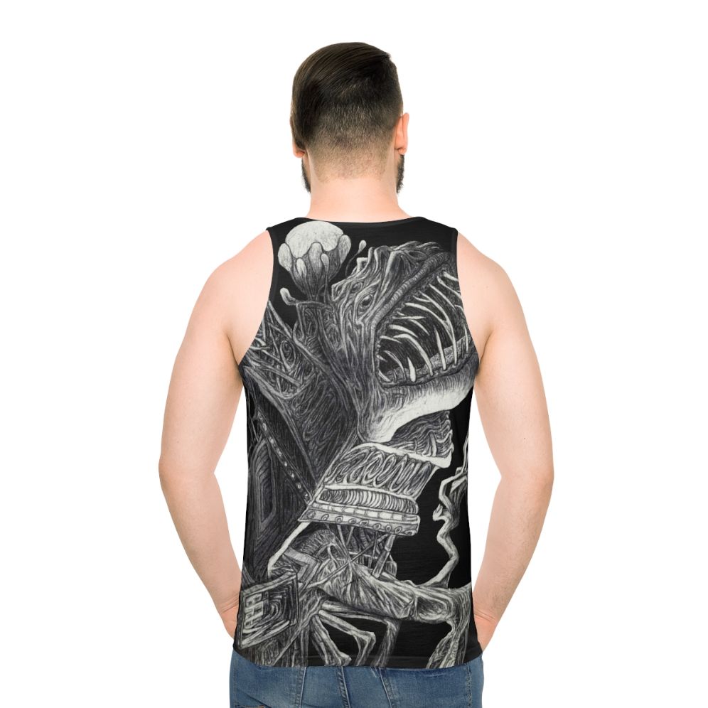 Surreal horror unisex tank top with monster graphic