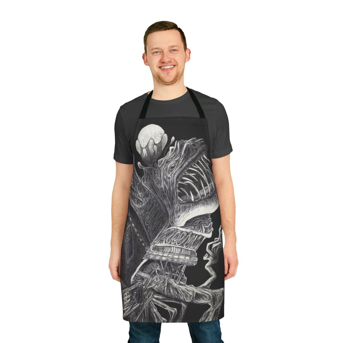 Surreal, creepy apron with a monstrous, horror-themed design
