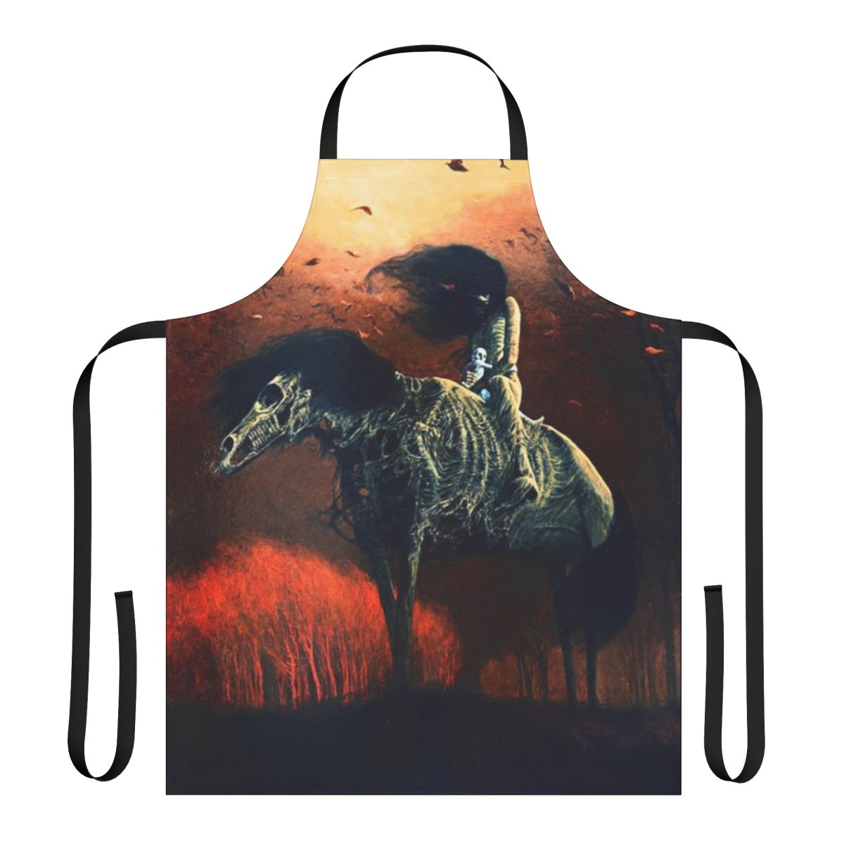 Surreal painting of a horse rider by Polish artist Zdzisław Beksiński printed on an apron