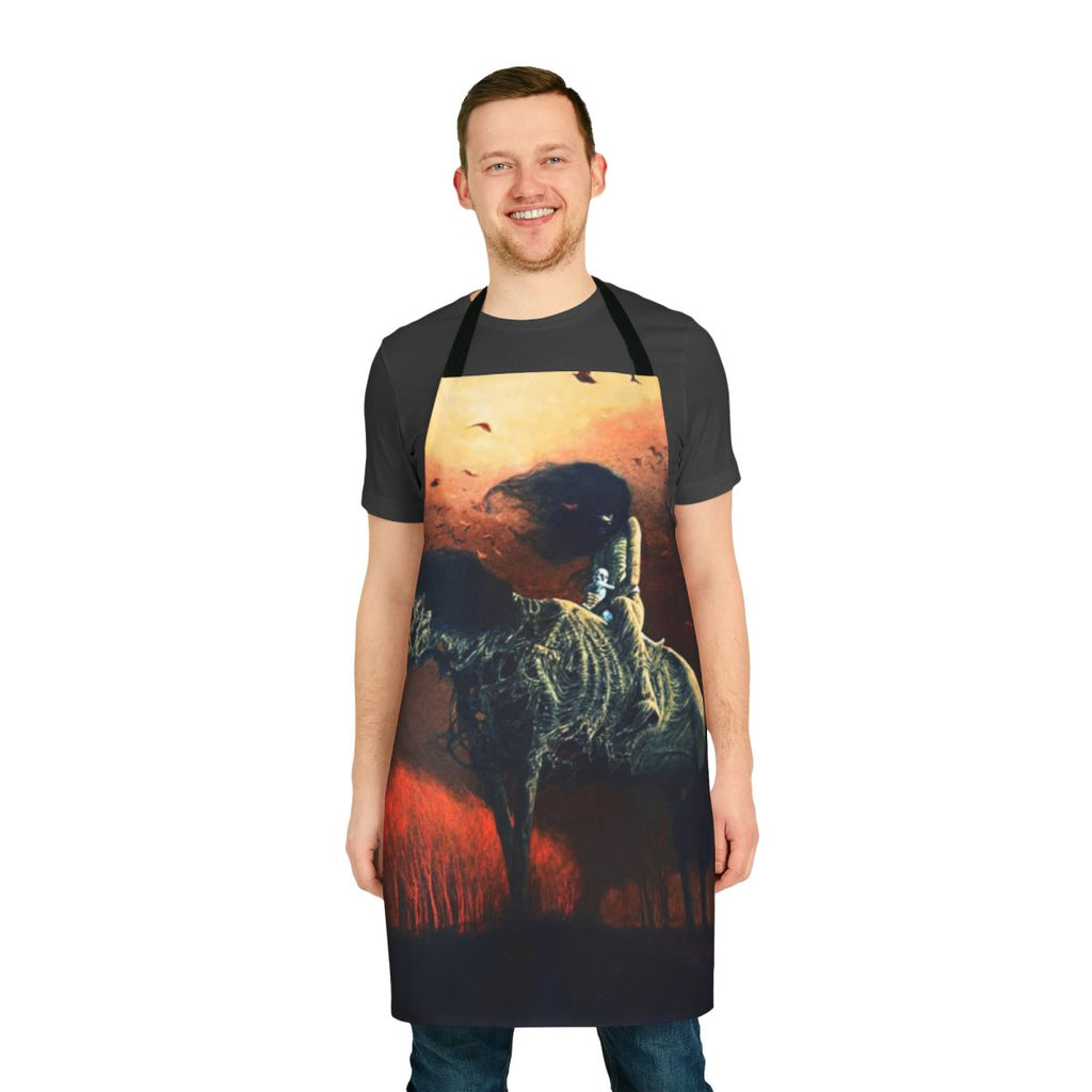 Surreal painting of a horse rider by Polish artist Zdzisław Beksiński printed on an apron