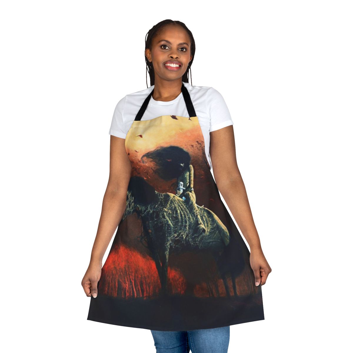 Surreal painting of a horse rider by Polish artist Zdzisław Beksiński printed on an apron