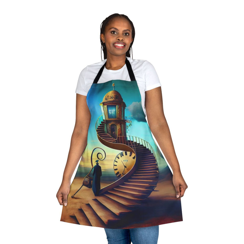 Surreal apron featuring abstract art and imagery inspired by the famous painter Salvador Dali.