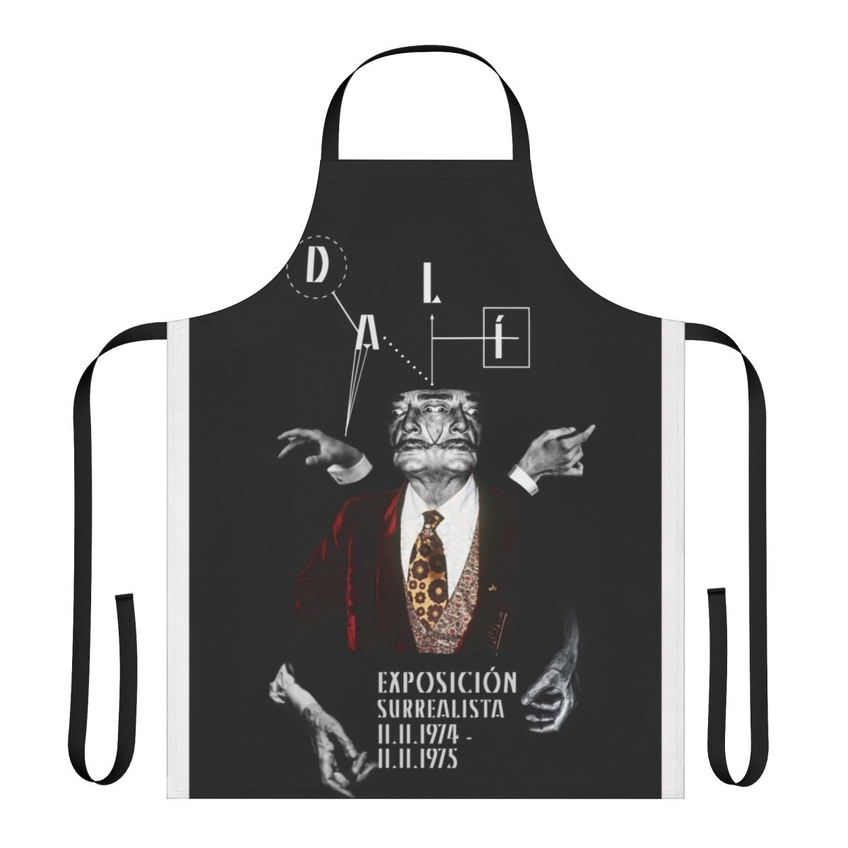 Surreal apron featuring a collage-style design inspired by the artwork of Salvador Dali