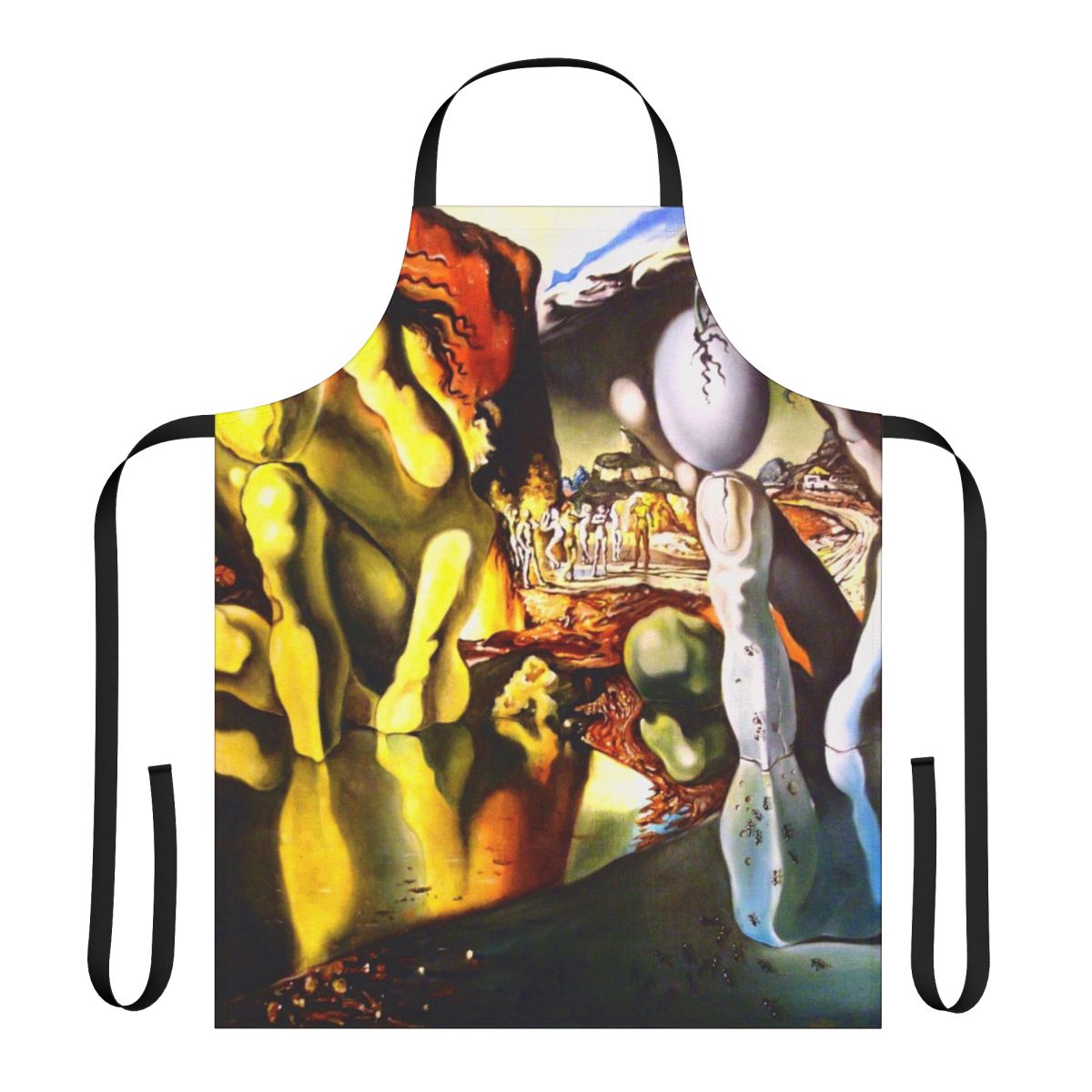 Surreal apron featuring Salvador Dali's 1937 painting "The Metamorphosis of Narcissus"
