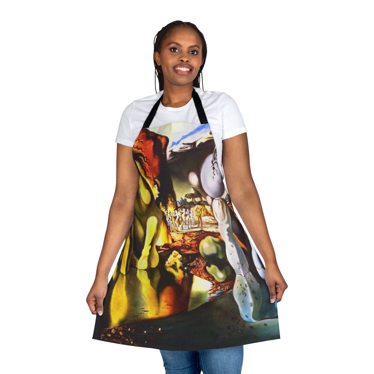 Surreal apron featuring Salvador Dali's 1937 painting "The Metamorphosis of Narcissus"