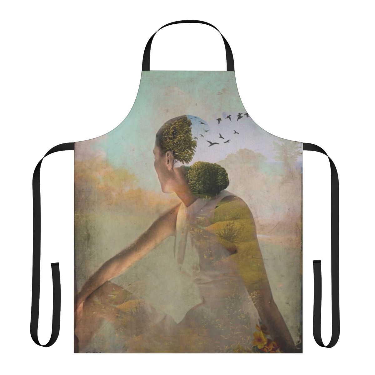 Whimsical surreal apron featuring vintage collage art