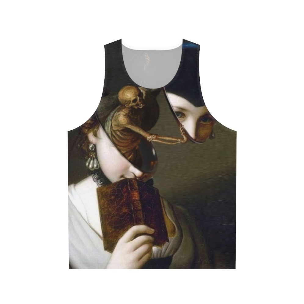 Surreal unisex tank top featuring collage-style digital art
