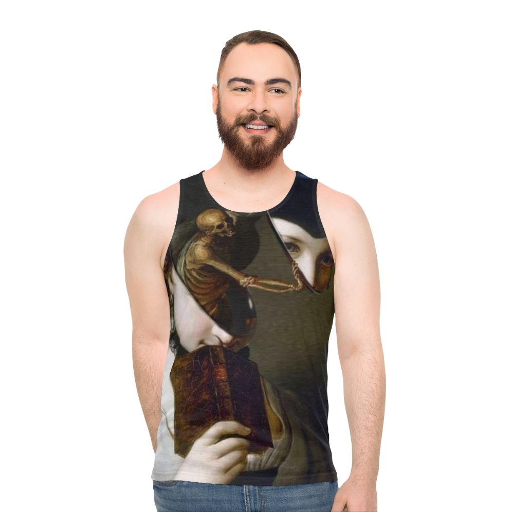 Surreal unisex tank top featuring collage-style digital art