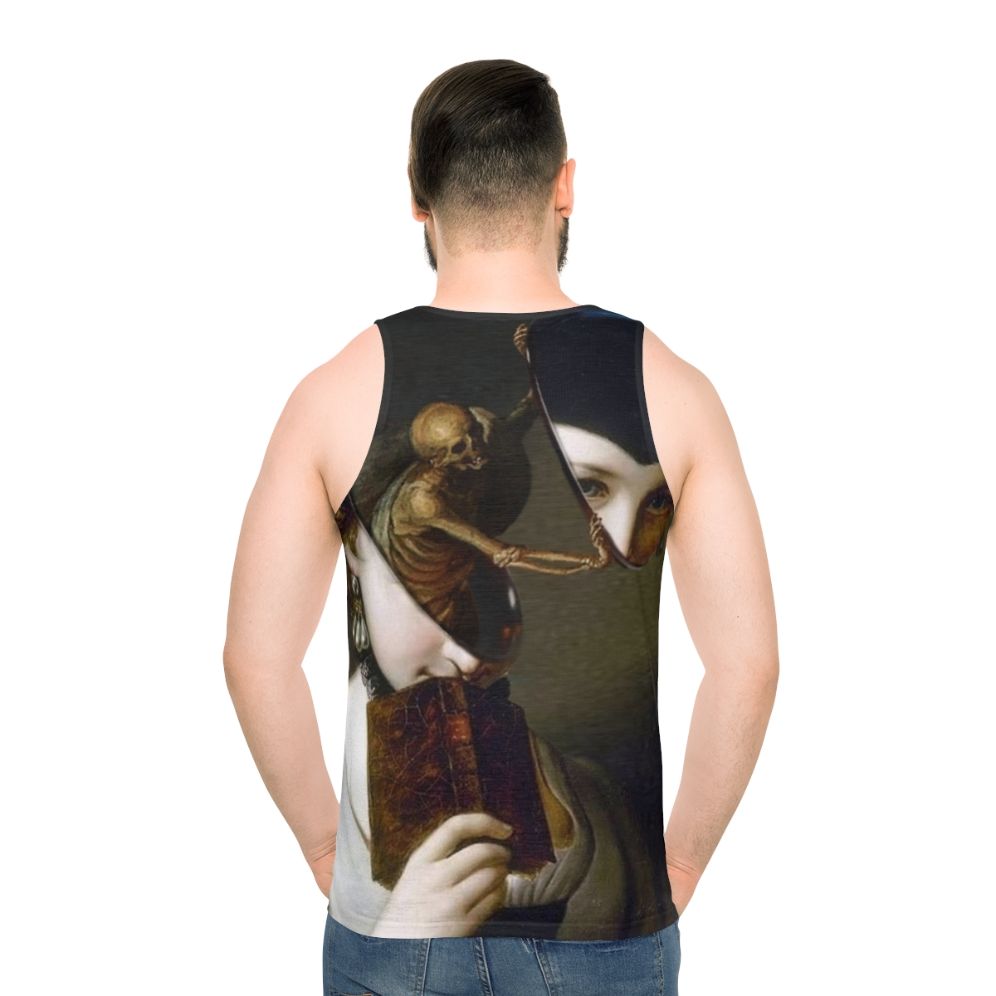 Surreal unisex tank top featuring collage-style digital art