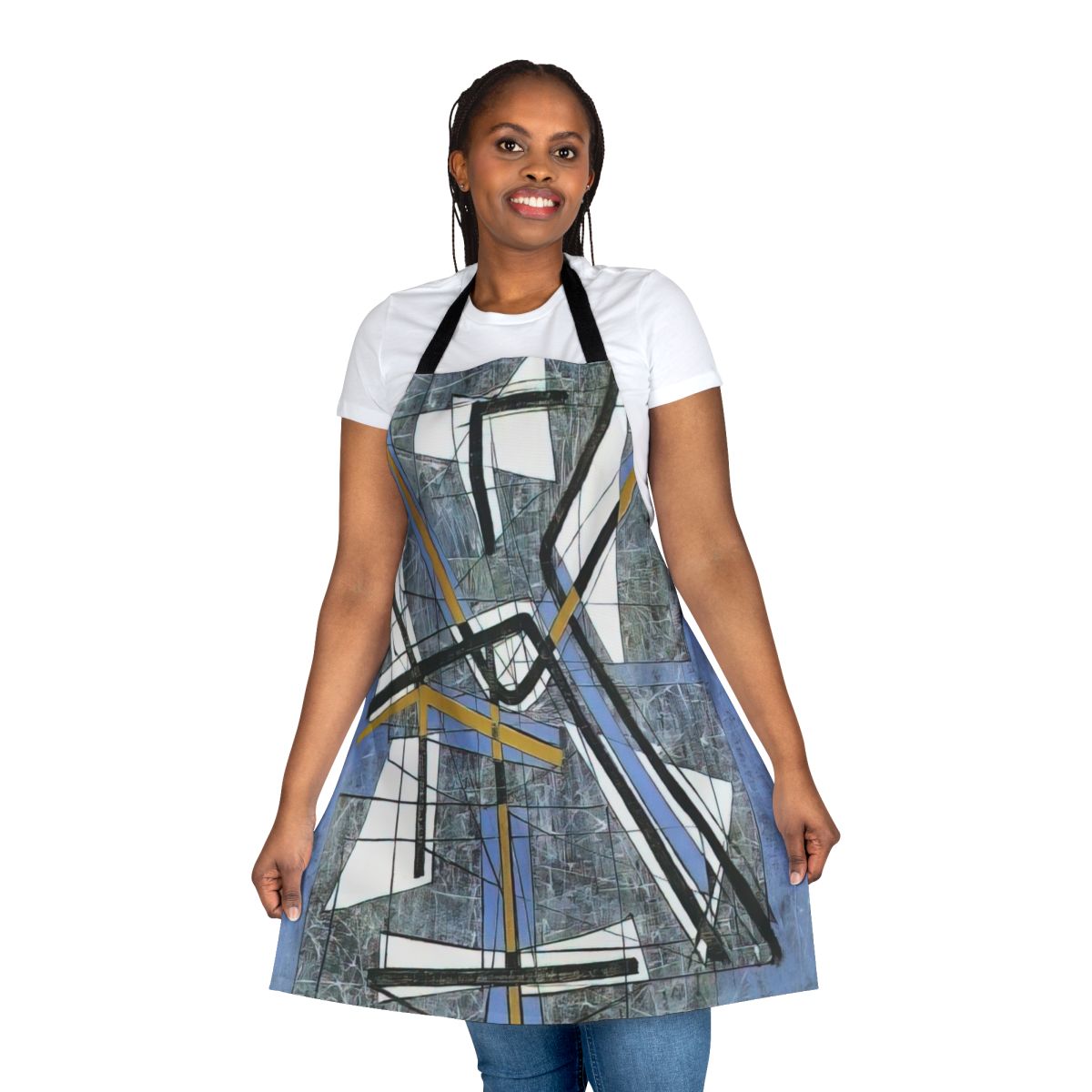 Surrealist apron featuring abstract expressionist design inspired by the collage and mixed media techniques of German-American artist Jimmy Ernst.