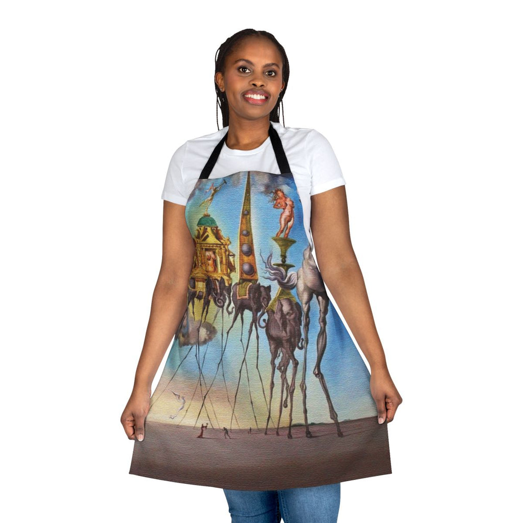 An apron featuring Salvador Dali's surrealist painting "The Temptation of St Anthony"