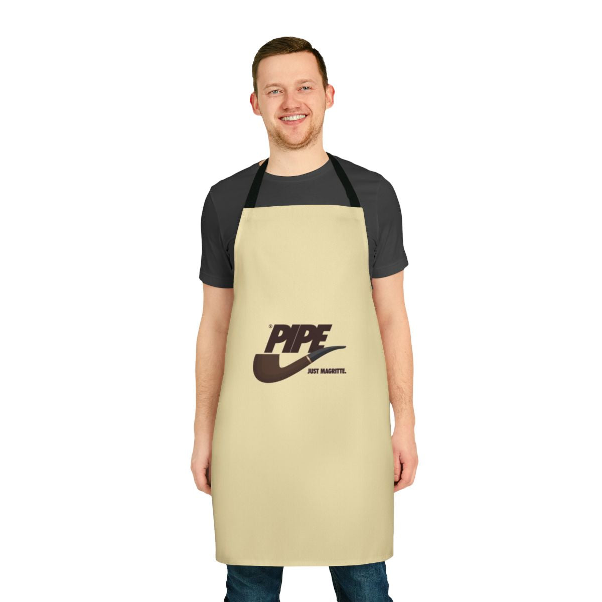 Surrealist inspired apron with "Pipe Not a Pipe" design in the style of the famous Magritte painting