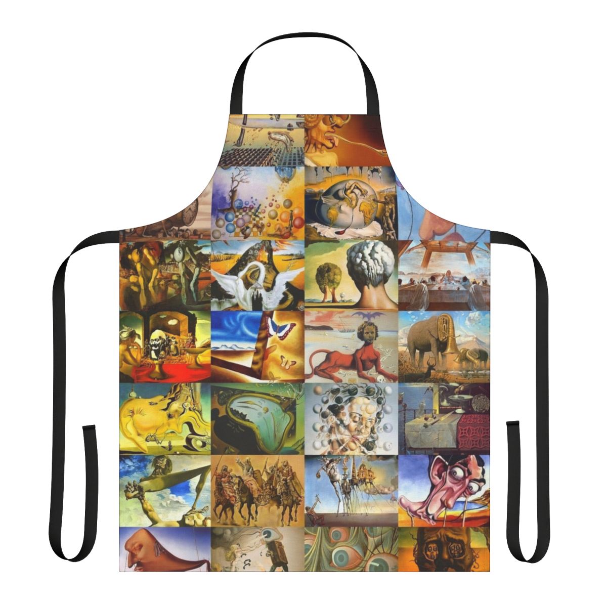 Salvador Dali inspired apron featuring the iconic melting clocks and surrealist imagery
