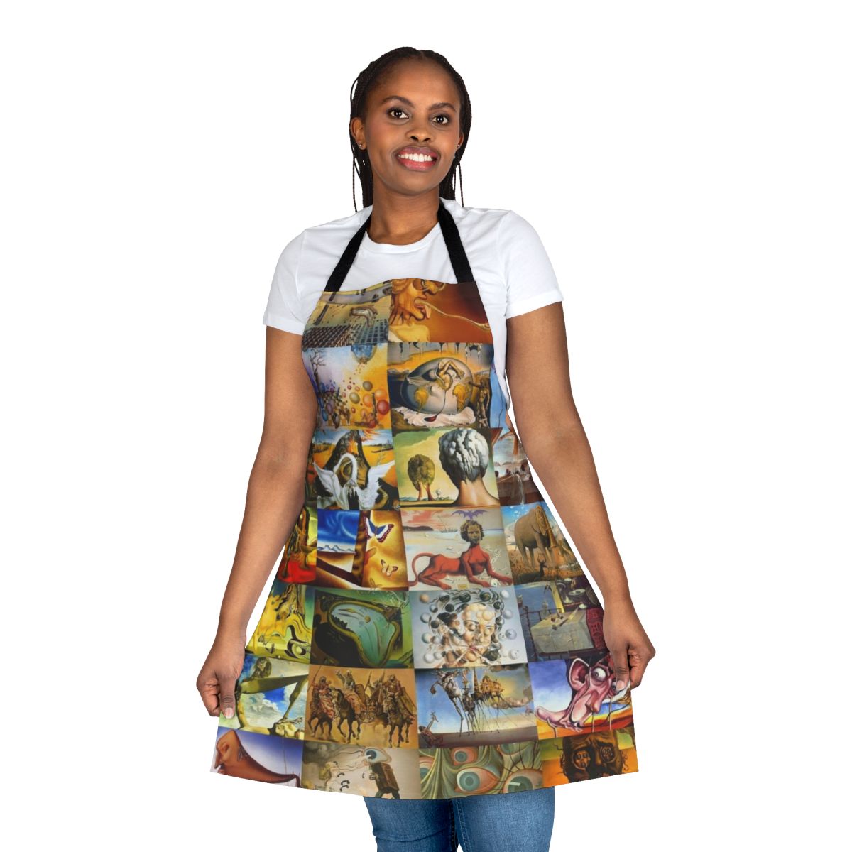 Salvador Dali inspired apron featuring the iconic melting clocks and surrealist imagery