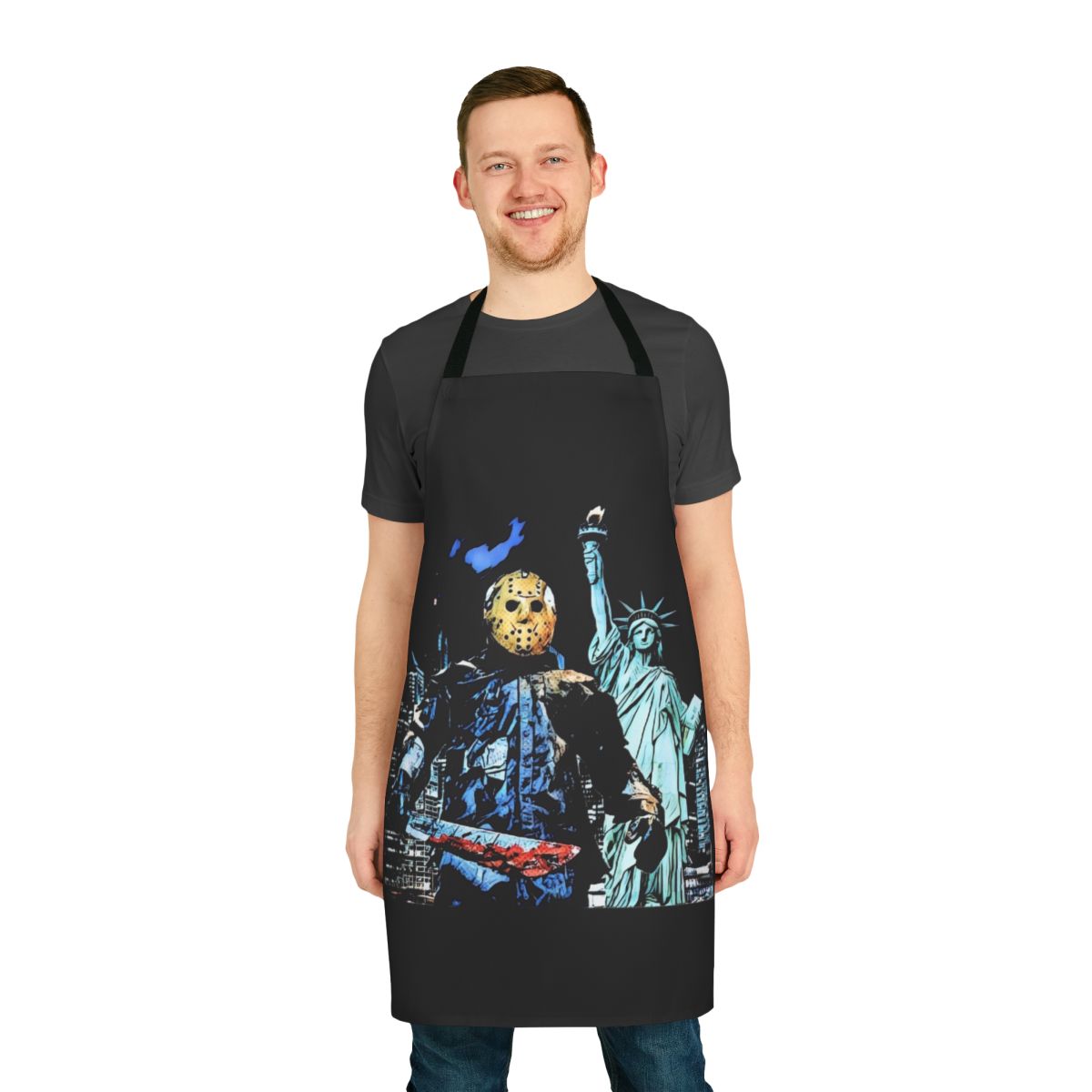 Apron featuring the iconic horror movie character Jason from Friday the 13th Part VIII: Jason Takes Manhattan.