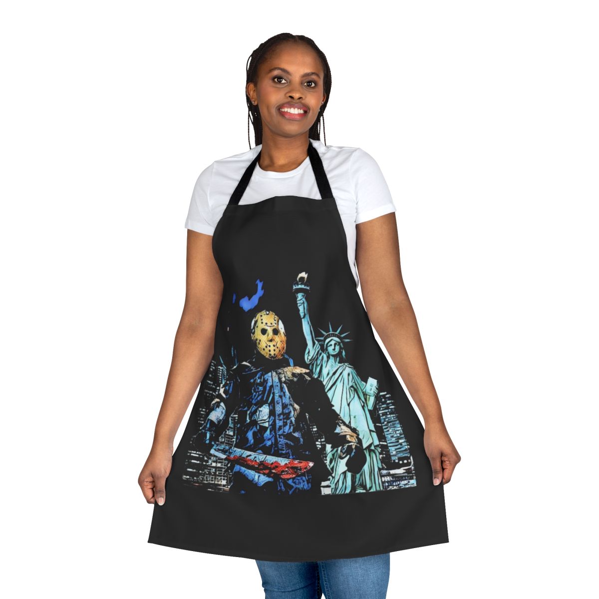Apron featuring the iconic horror movie character Jason from Friday the 13th Part VIII: Jason Takes Manhattan.