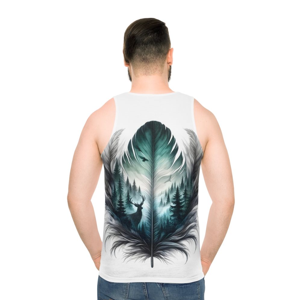 Unisex forest feather tank top with nature inspired design