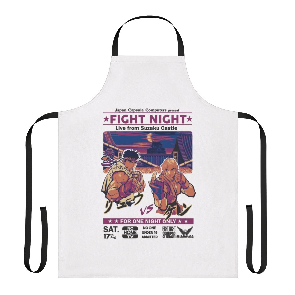 Stylish apron featuring the iconic Suzaku Castle from the Street Fighter series