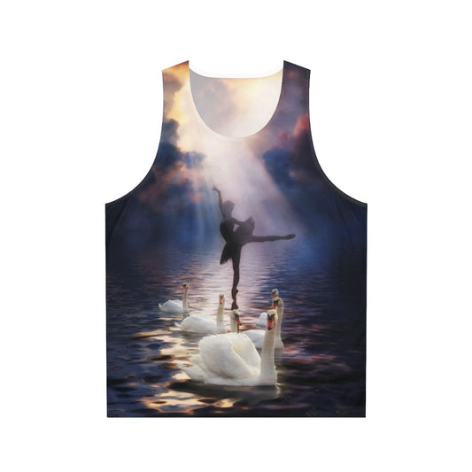 Unisex tank top with elegant swan lake and ballet dancer design