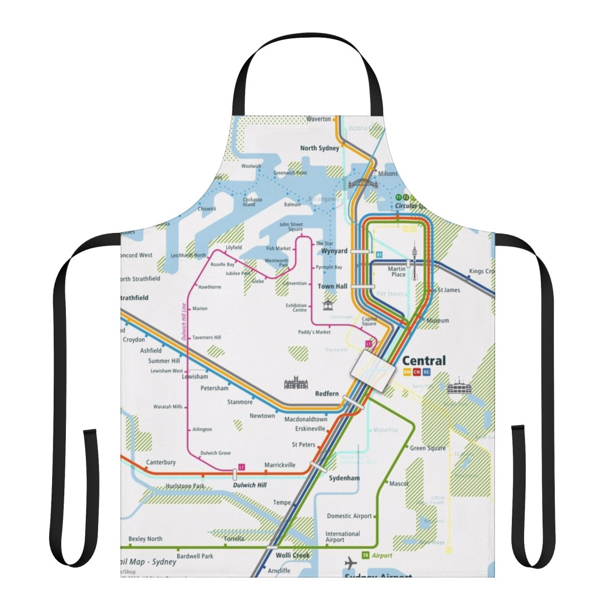 Sydney City Map Apron with Train, Ferry, and Tram Routes