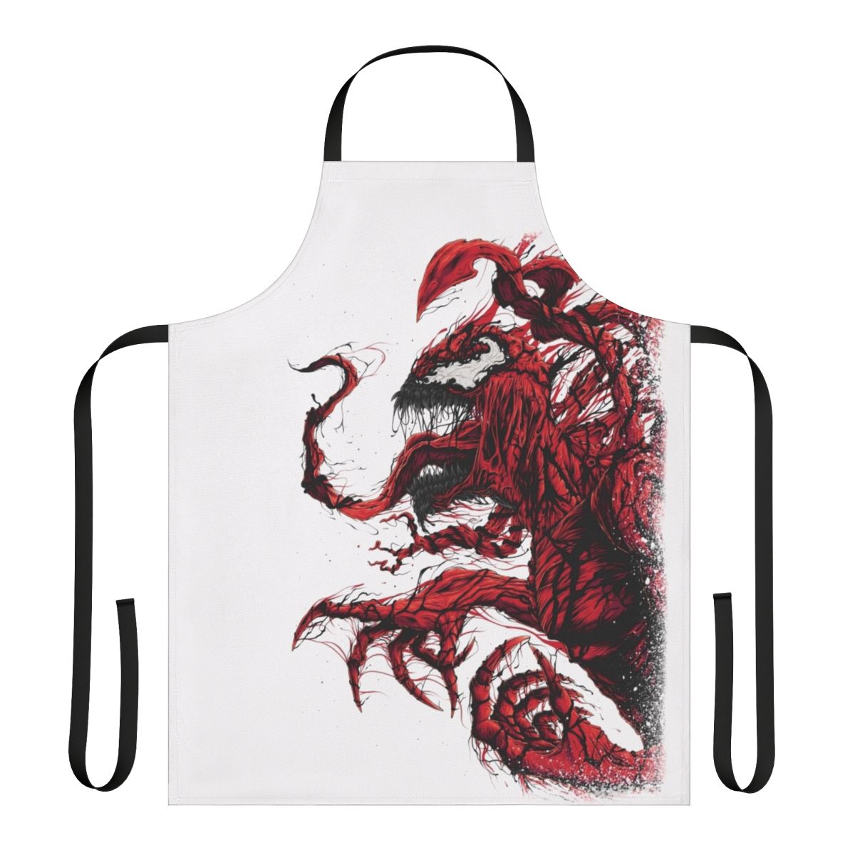 A red apron with a symbiote-like design, perfect for fans of comic books and horror