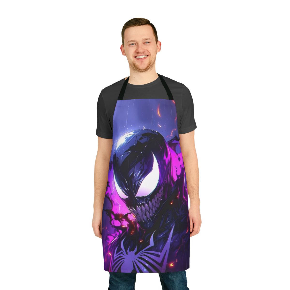Symbiotic superhero apron featuring Venom and Carnage inspired designs
