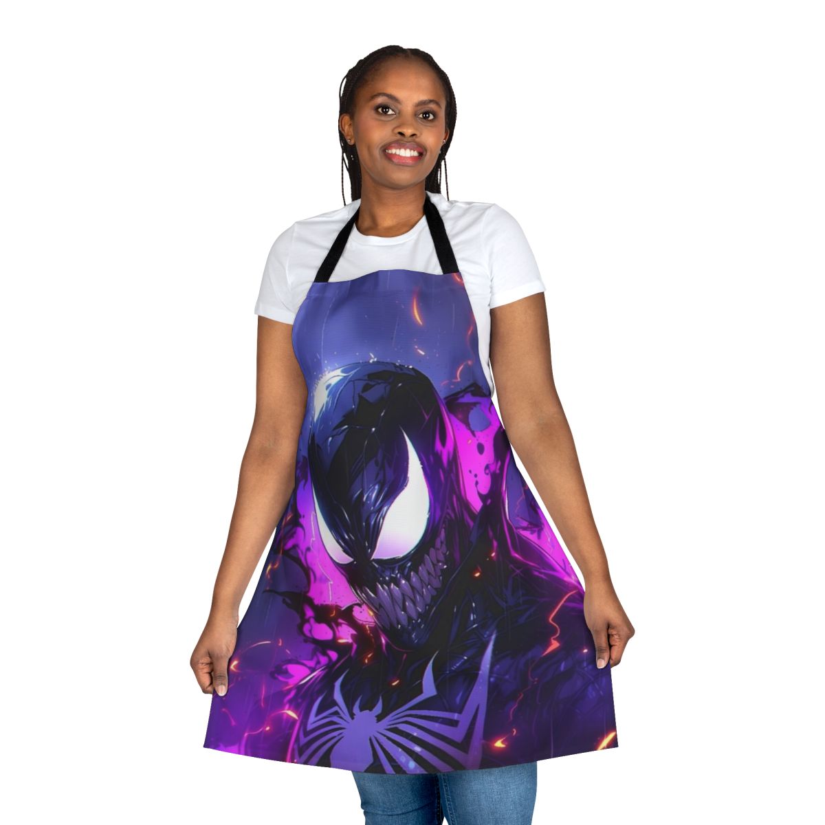 Symbiotic superhero apron featuring Venom and Carnage inspired designs