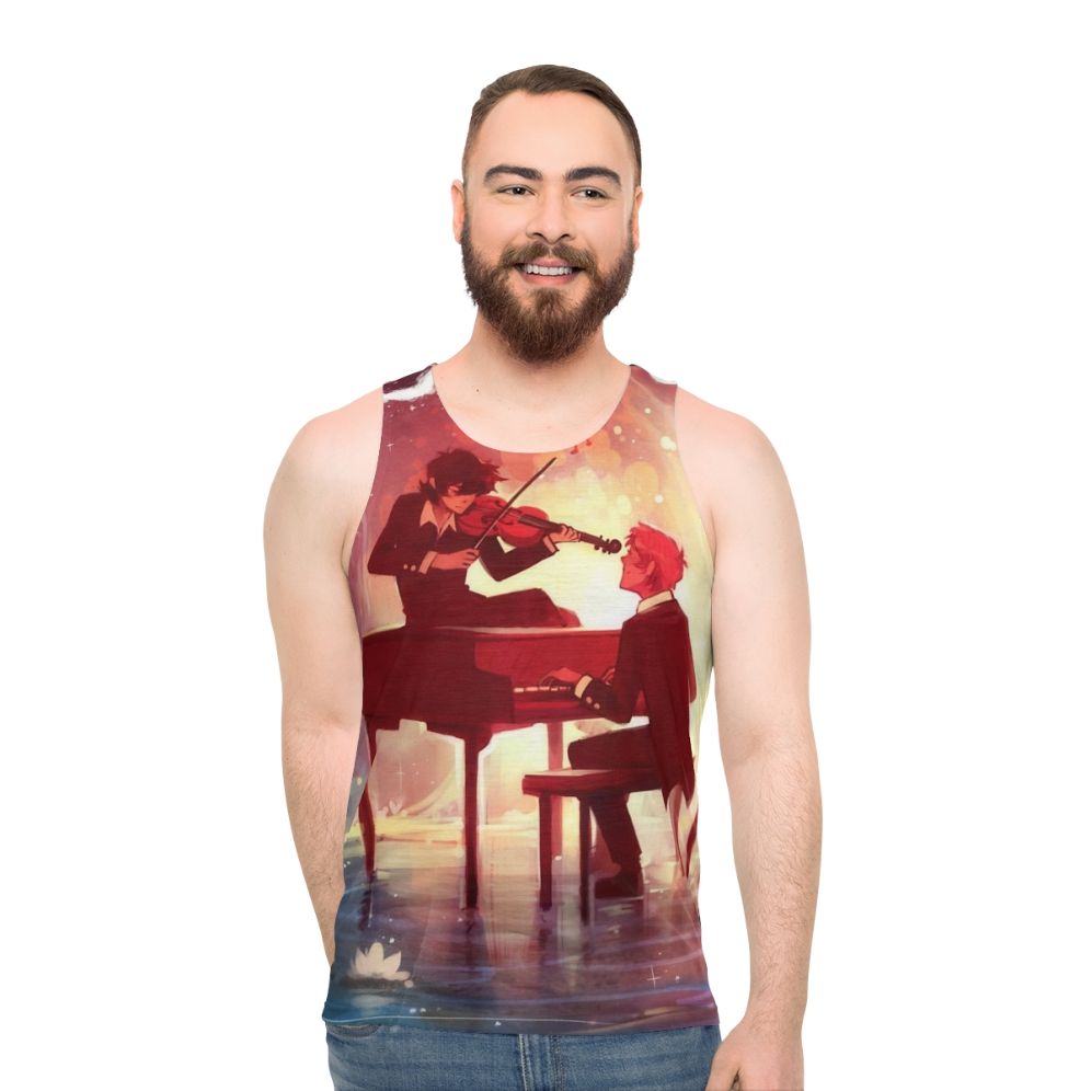 Symphony Unisex Tank Top with Piano and Seascape