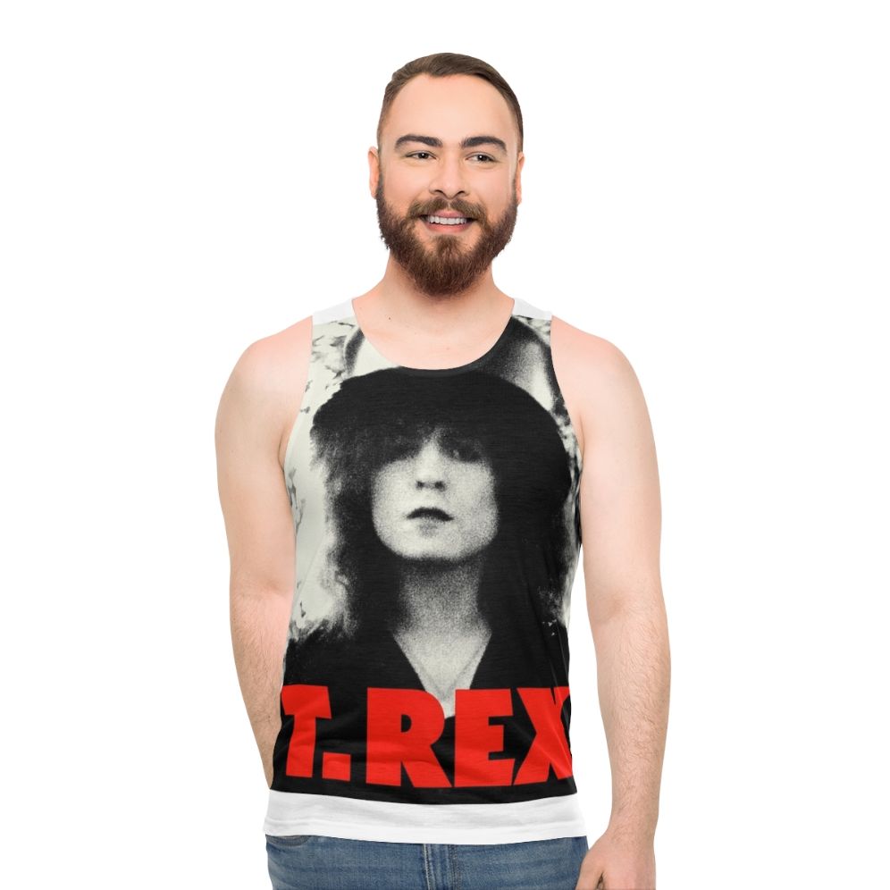 T-Rex Unisex Tank Top featuring the iconic dinosaur design