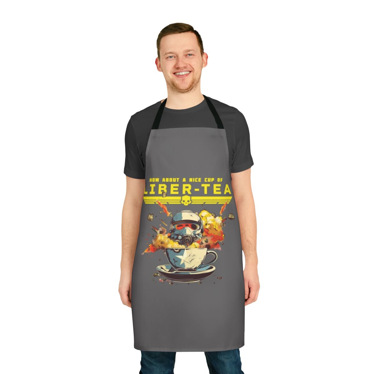 Tactical co-op gaming apron inspired by the Helldivers sci-fi shooter video game