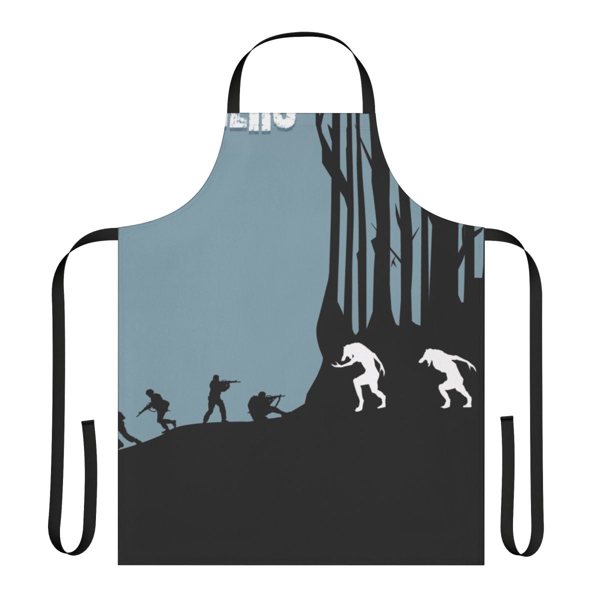 Military-themed apron inspired by the film Dog Soldiers, featuring werewolf and soldier elements.