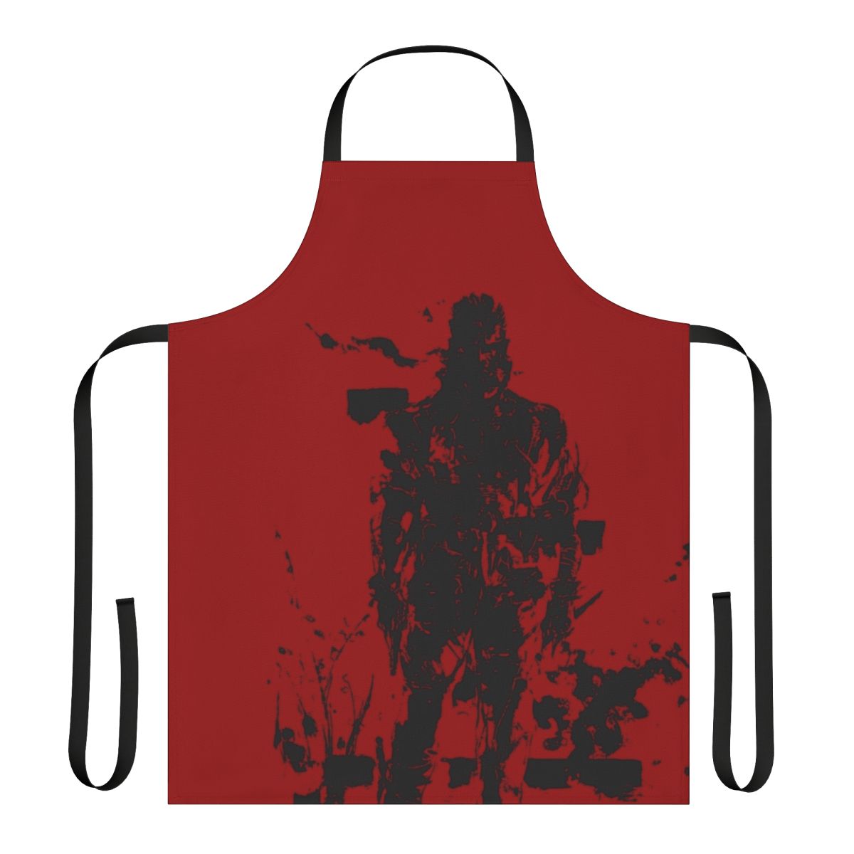 Tactical military-style apron in red and black, inspired by the Metal Gear video game series