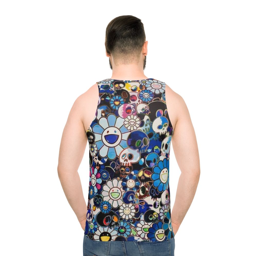 Unisex tank top with abstract floral pattern inspired by Takashi Murakami