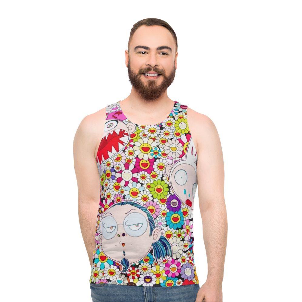 Unisex tank top featuring Takashi Murakami's iconic pop art design