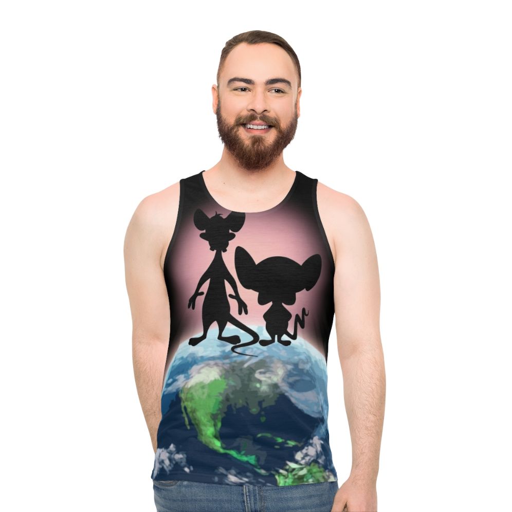 Unisex "Take Over the World" Tank Top with Cartoon Characters