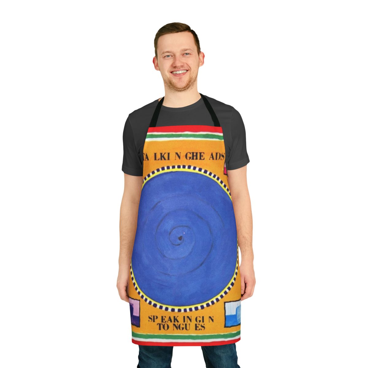 Apron featuring the iconic Talking Heads "Speaking in Tongues" album artwork