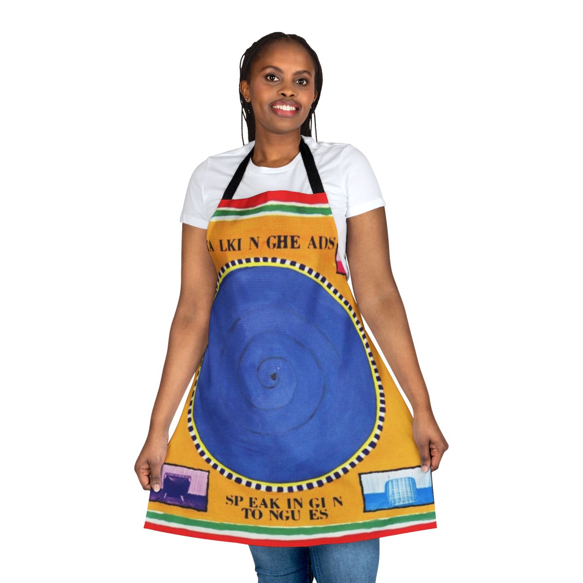Apron featuring the iconic Talking Heads "Speaking in Tongues" album artwork