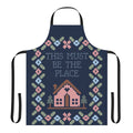 A stylish and high-quality kitchen apron featuring a graphic design inspired by the iconic Talking Heads song "This Must Be the Place".