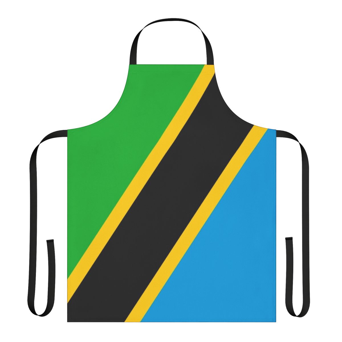 Vibrant Tanzanian flag design printed on a high-quality apron